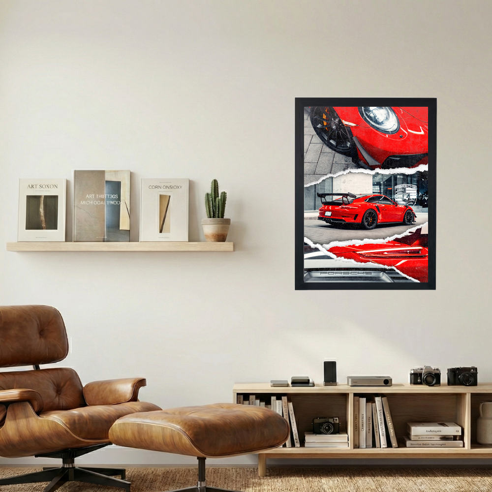 Porsche 'Red Stitching' Collaged Poster - Mockup 1