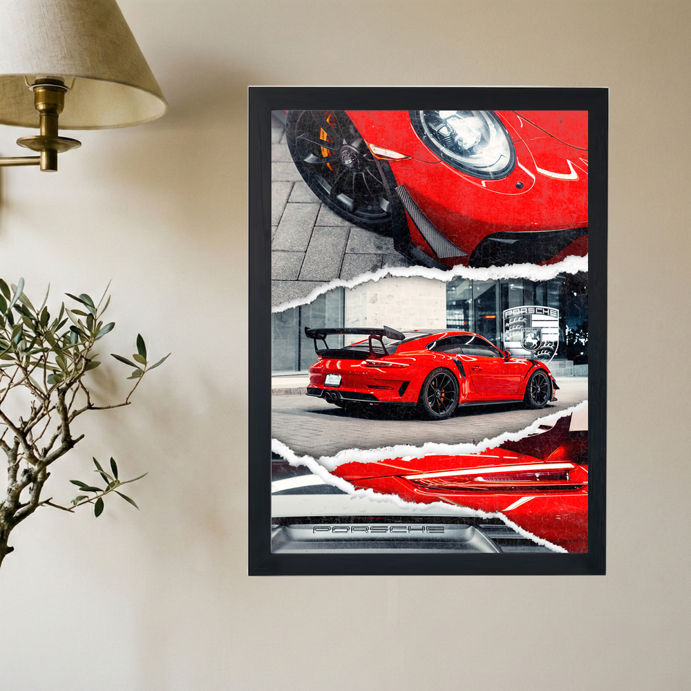 Porsche 'Red Stitching' Collaged Poster - Mockup 2
