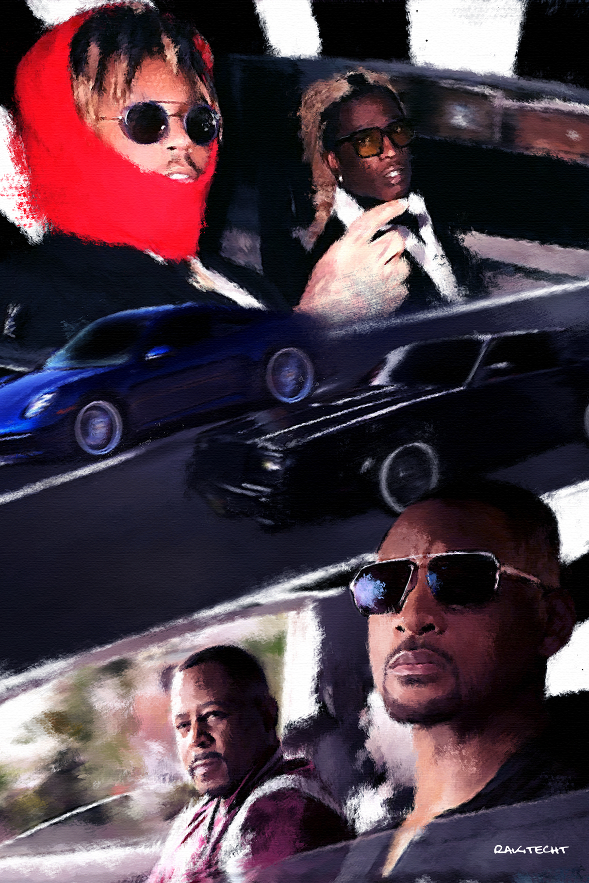 Juice WRLD x Young Thug x Will Smith 'Bad Boys' Painting Poster