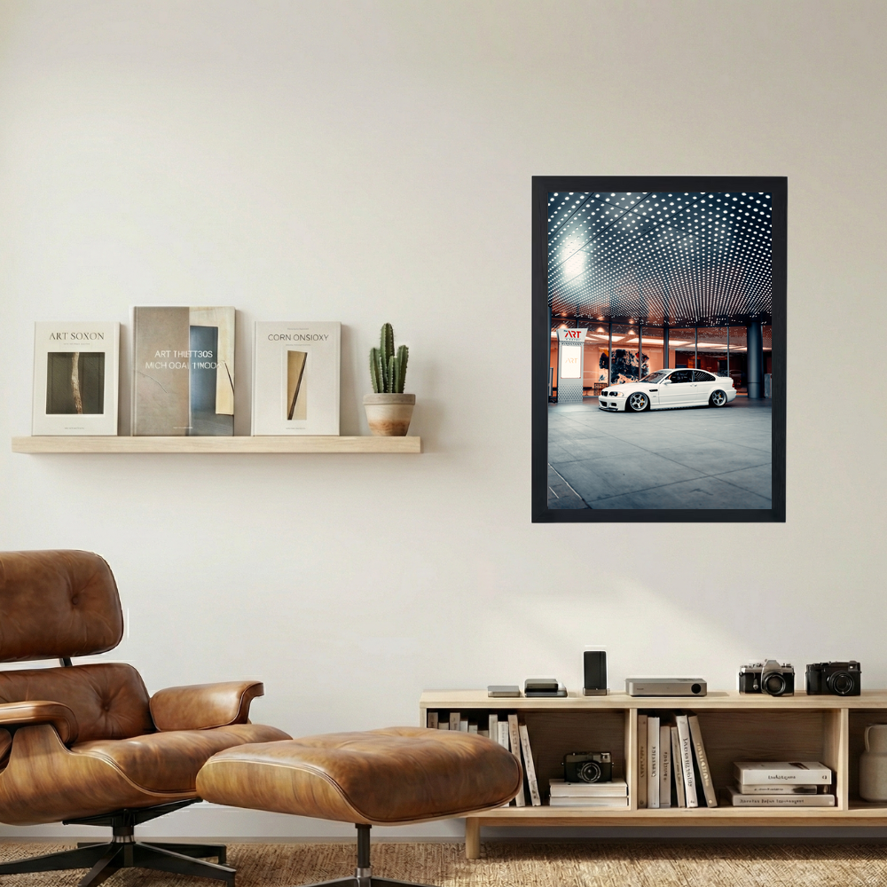 BMW e46 M3 'All White Lights' Poster - Mockup 1