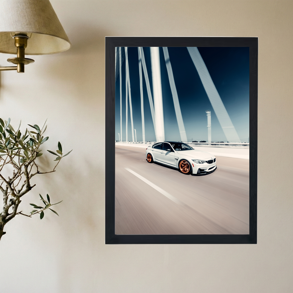 BMW M3 'White Car Bronze Rims' Poster - Mockup 2