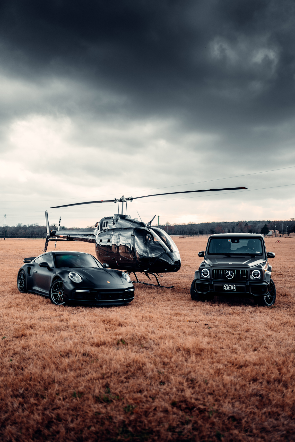 Porsche 911 Turbo S X G Wagon X Helicopter 'All Black Everything' Poster