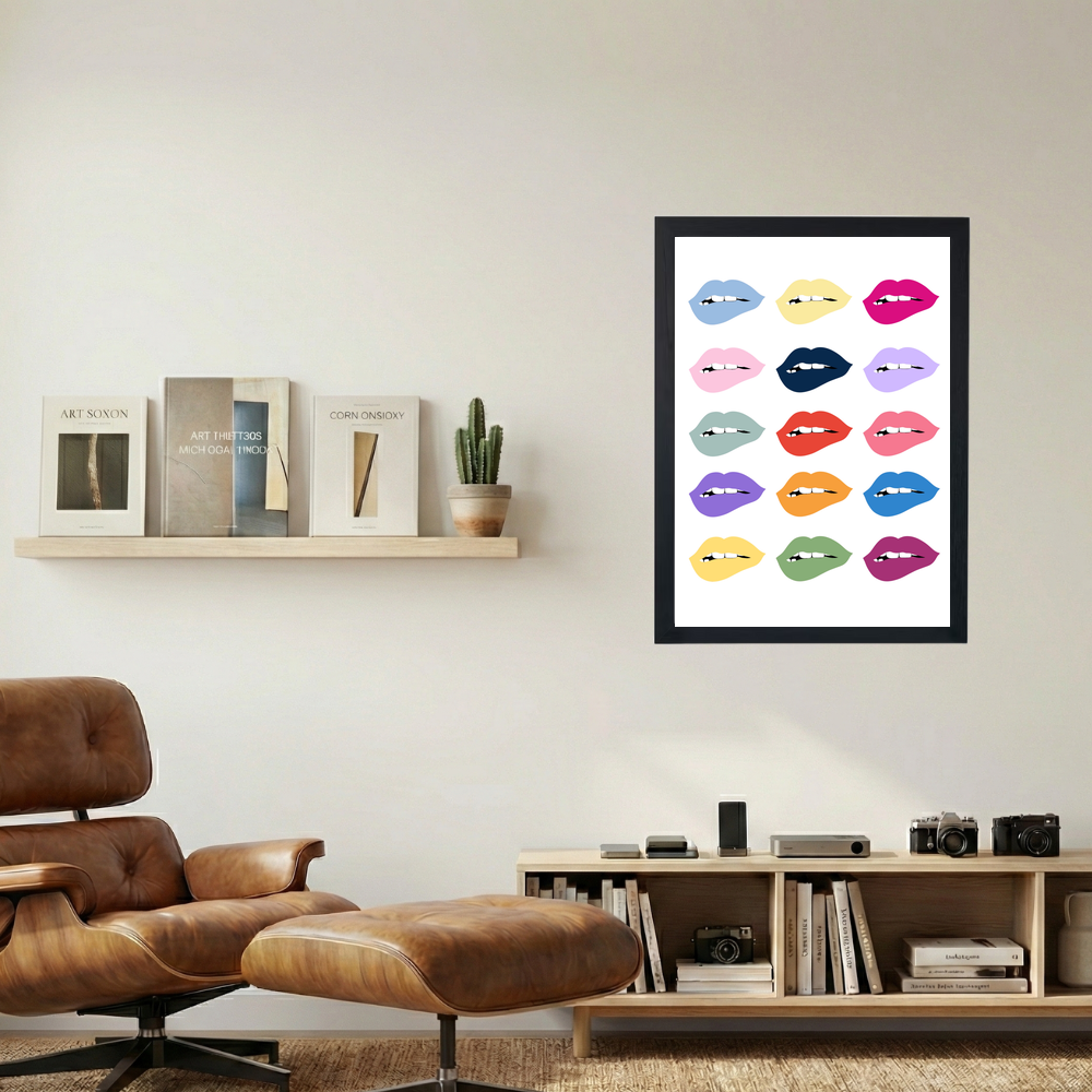 Multicolor 'Lips' Collage Poster - Mockup 1