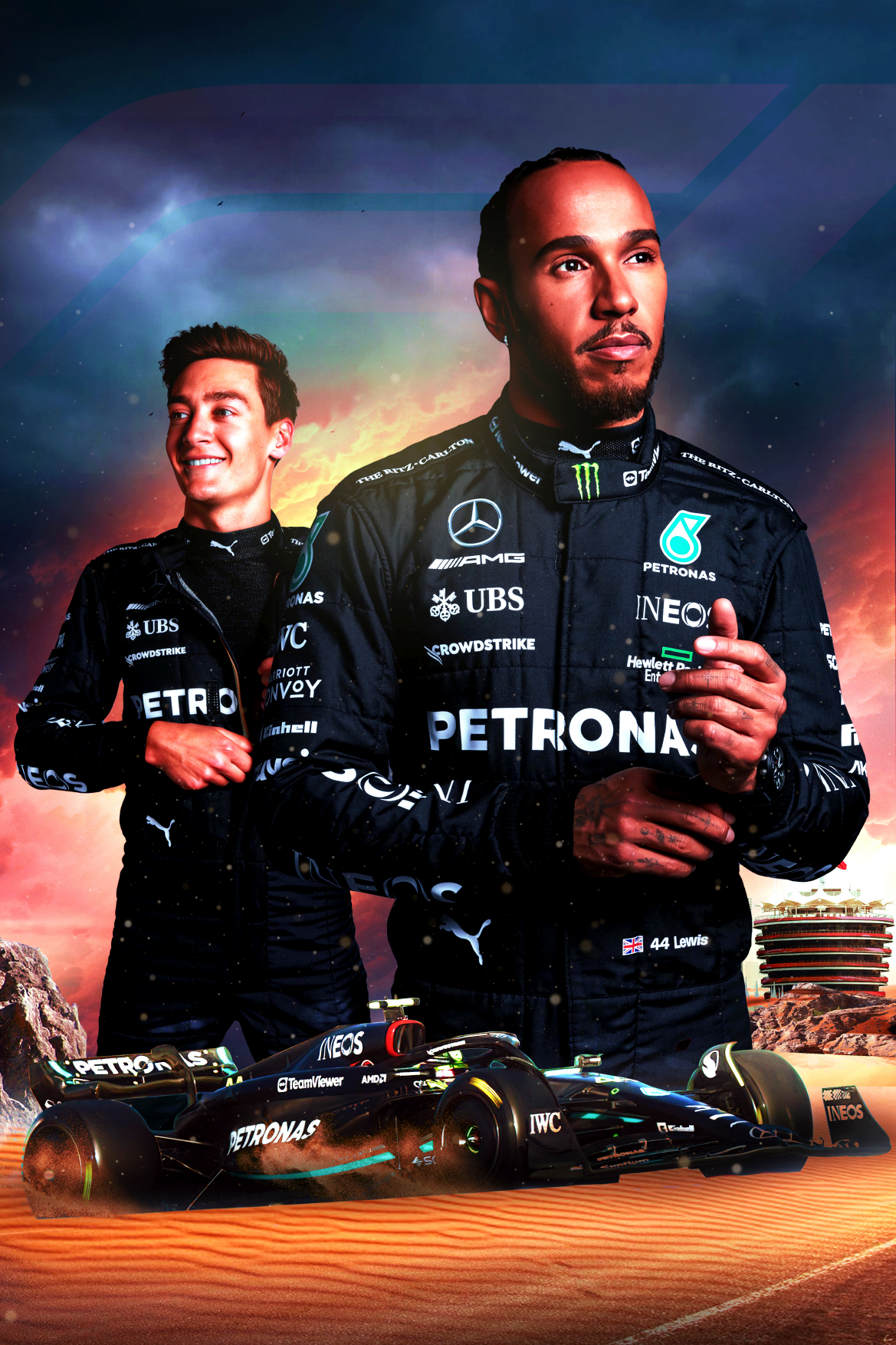 F1 Lewis Hamilton x George Russell Poster