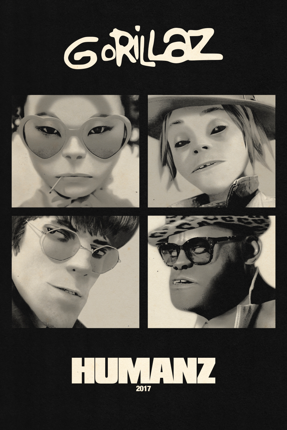 Gorillaz 'Humanz' B&W Poster