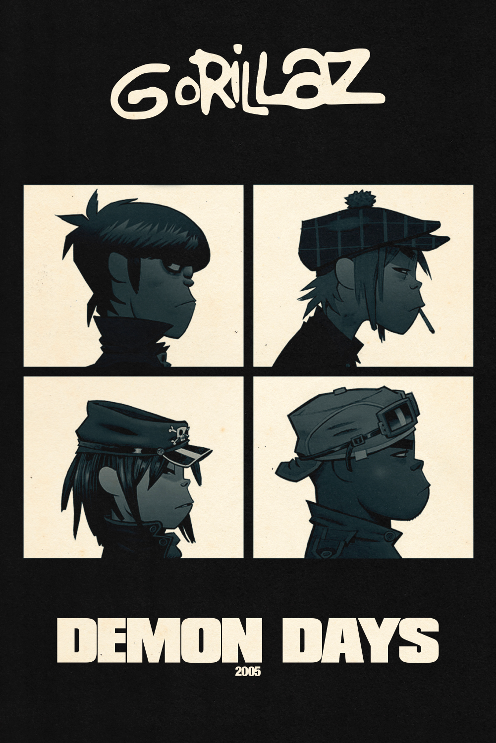 Gorillaz 'Demon Days' B&W Poster