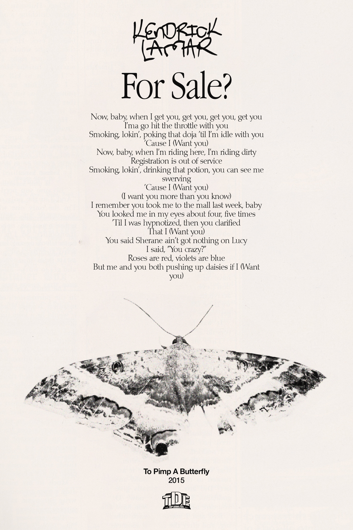 Kendrick Lamar 'For Sale?' Lyrics Poster