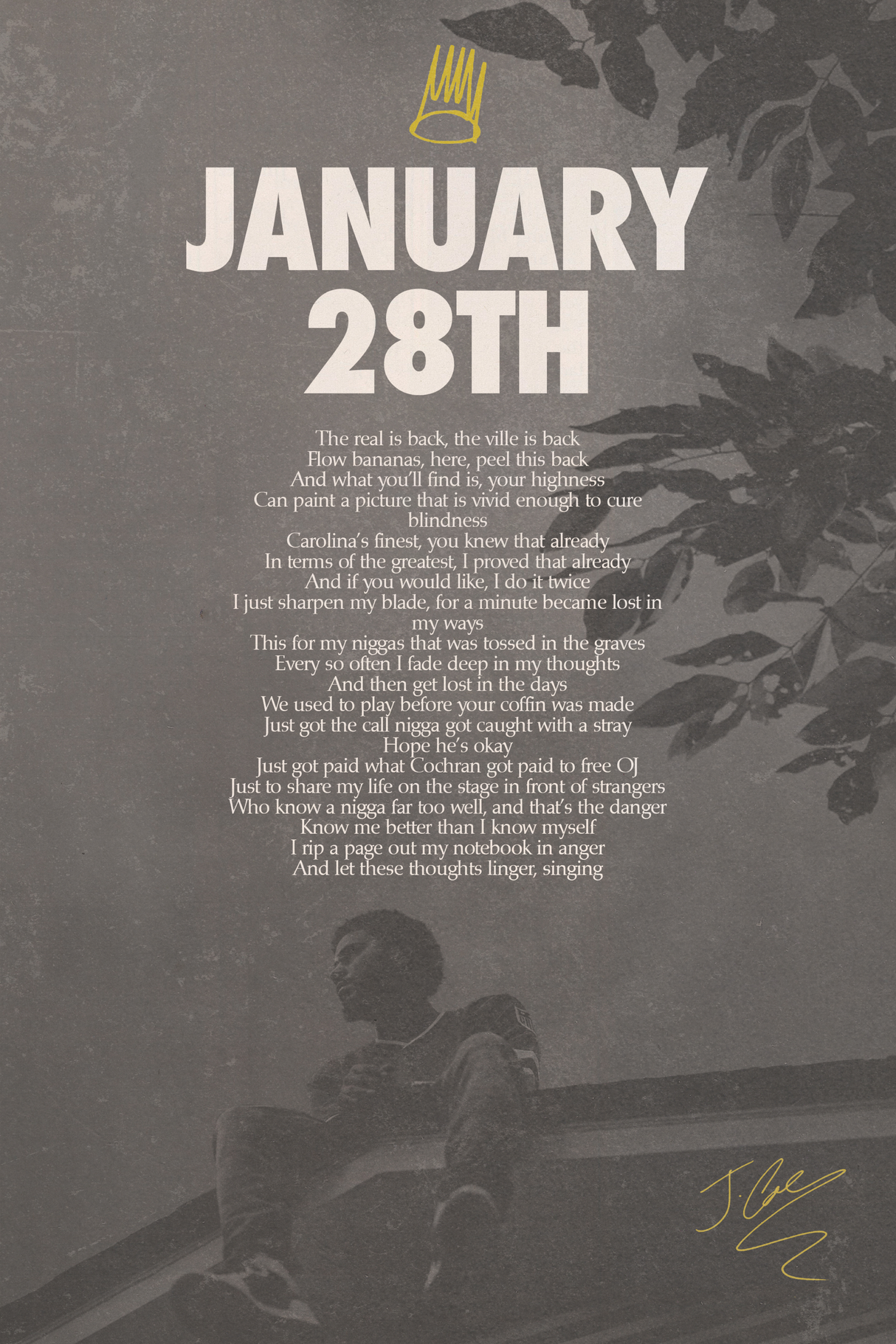 J Cole 'January 28th' Lyrics Poster