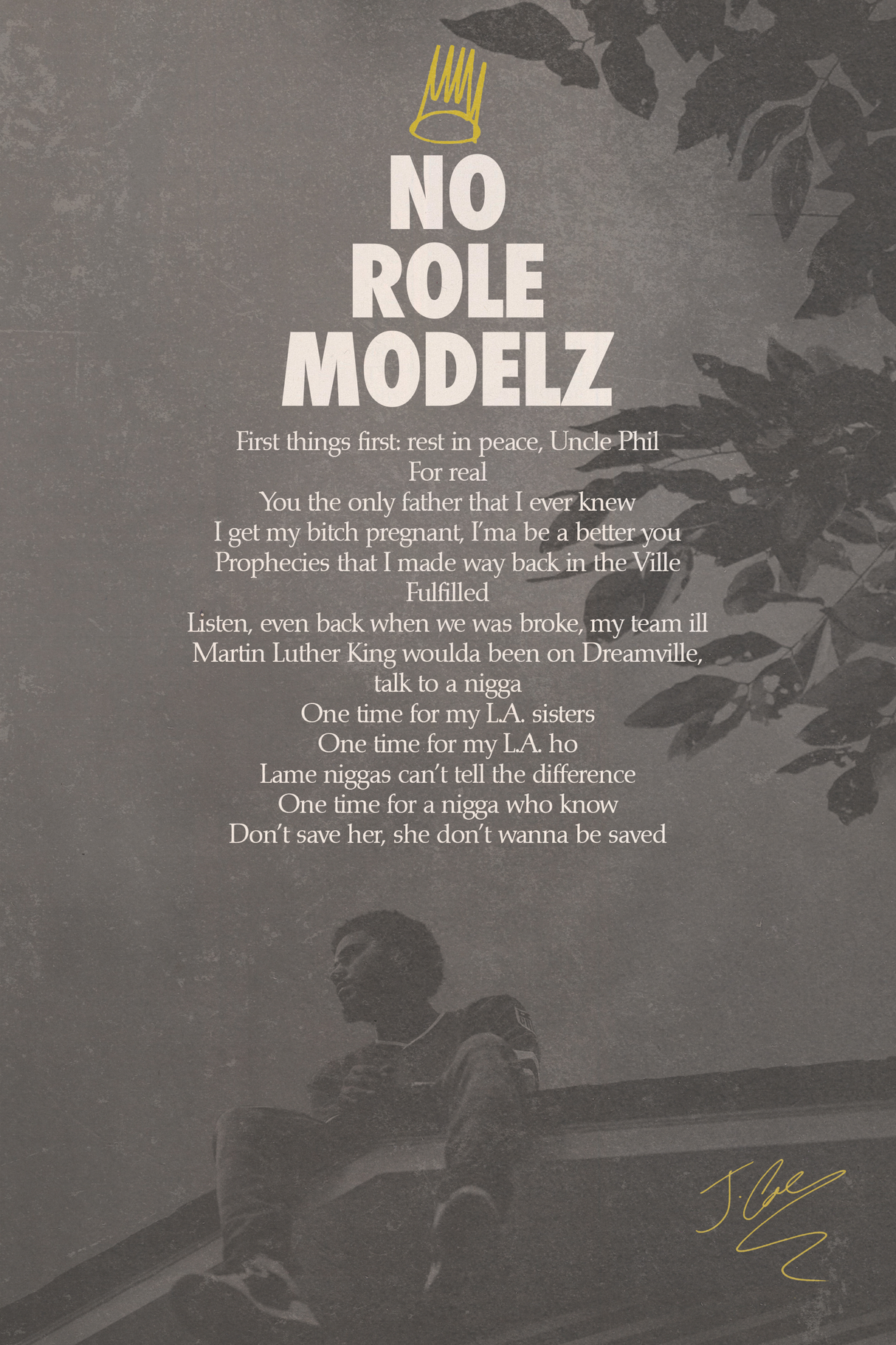 J Cole 'No Role Modelz' Lyrics Poster