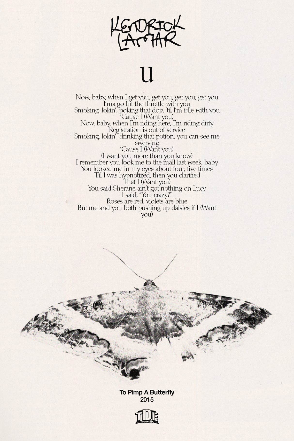 Kendrick Lamar 'u' Lyrics Poster