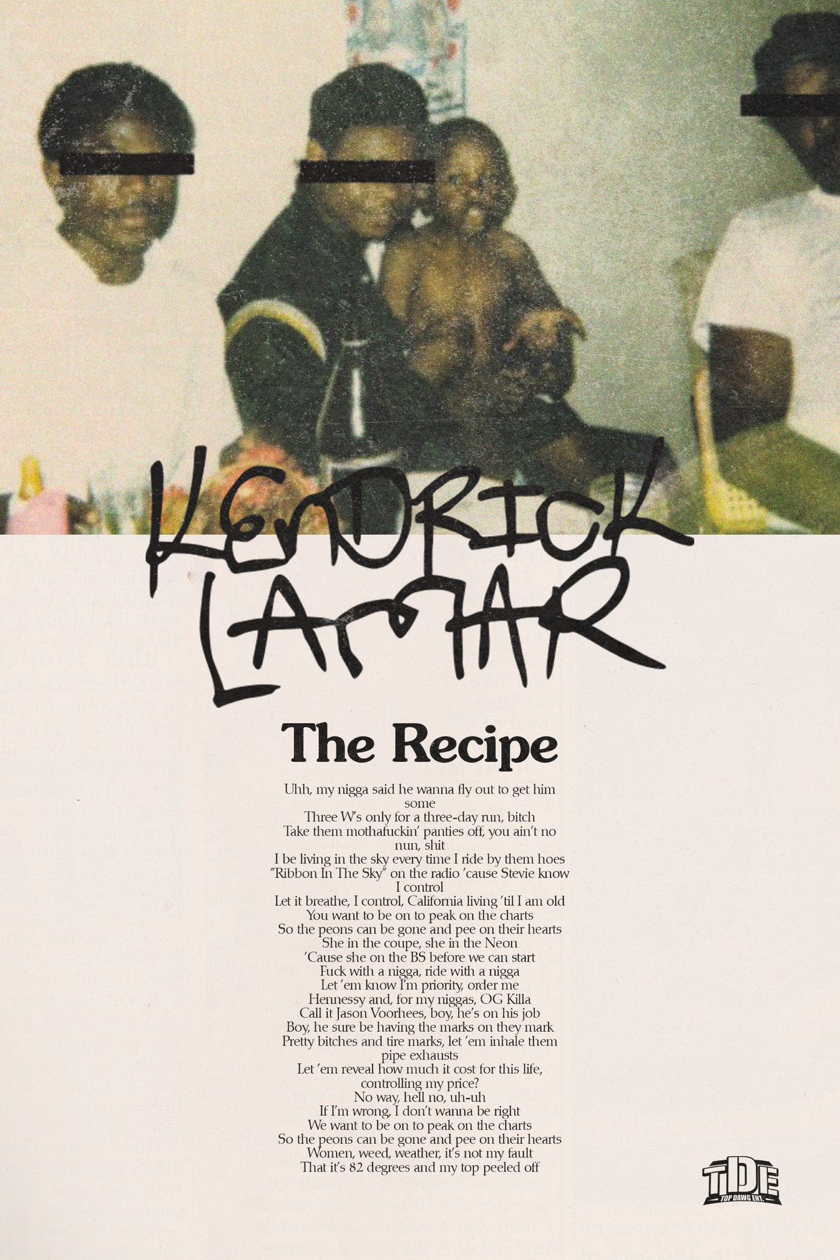 Kendrick Lamar 'The Recipe' Lyrics Poster