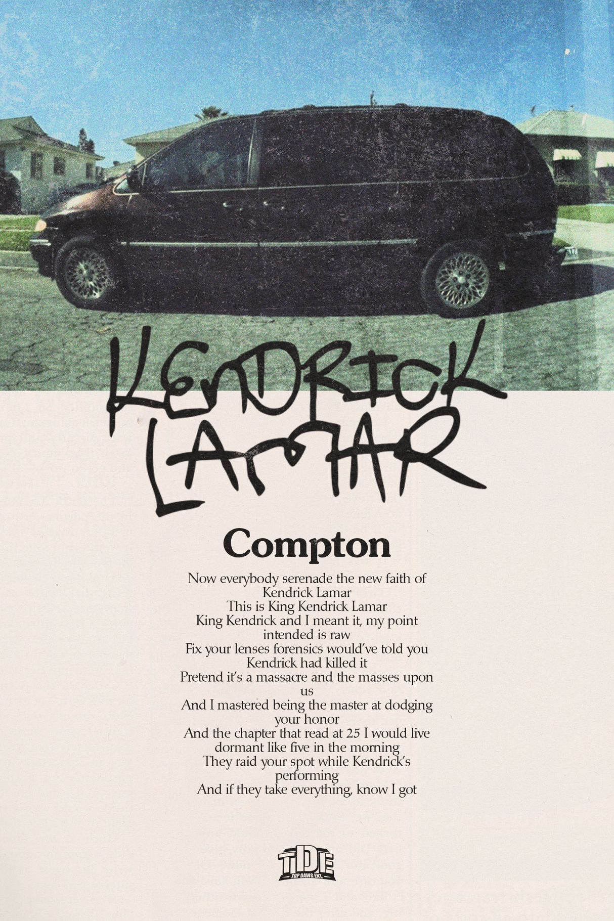 Kendrick Lamar 'Compton' Lyrics Poster