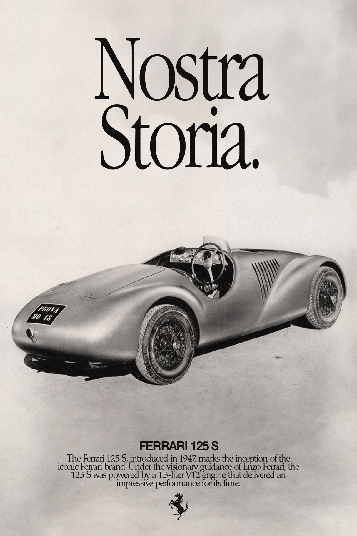 Ferrari 125 S 'Nostra Storia' B&W Poster