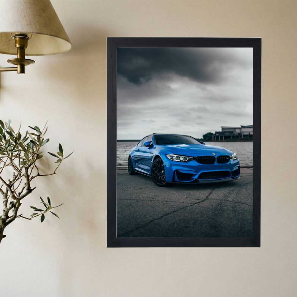 Blue BMW M4 'Waterfront' Poster - Mockup 2