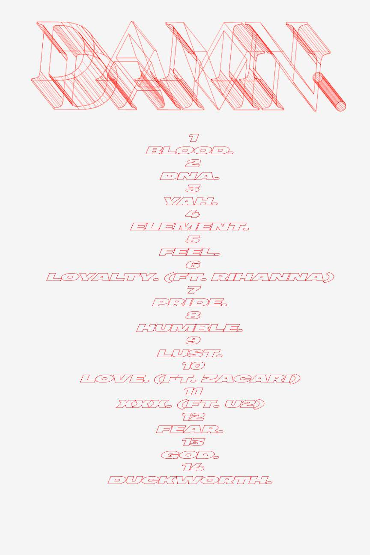 Kendrick Lamar 'DAMN.' Tracklist Poster