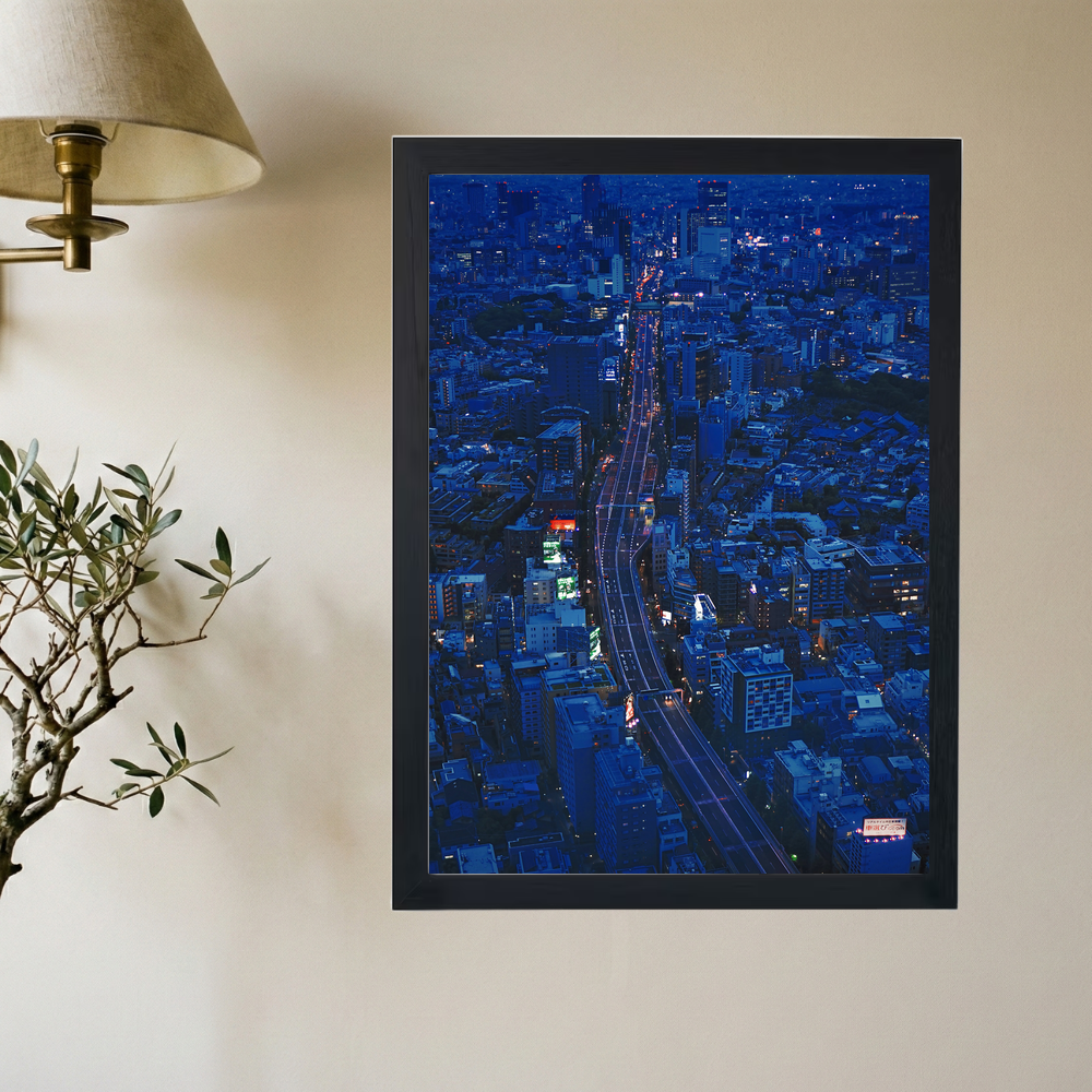 Blue Nights City Lights Poster - Mockup 2
