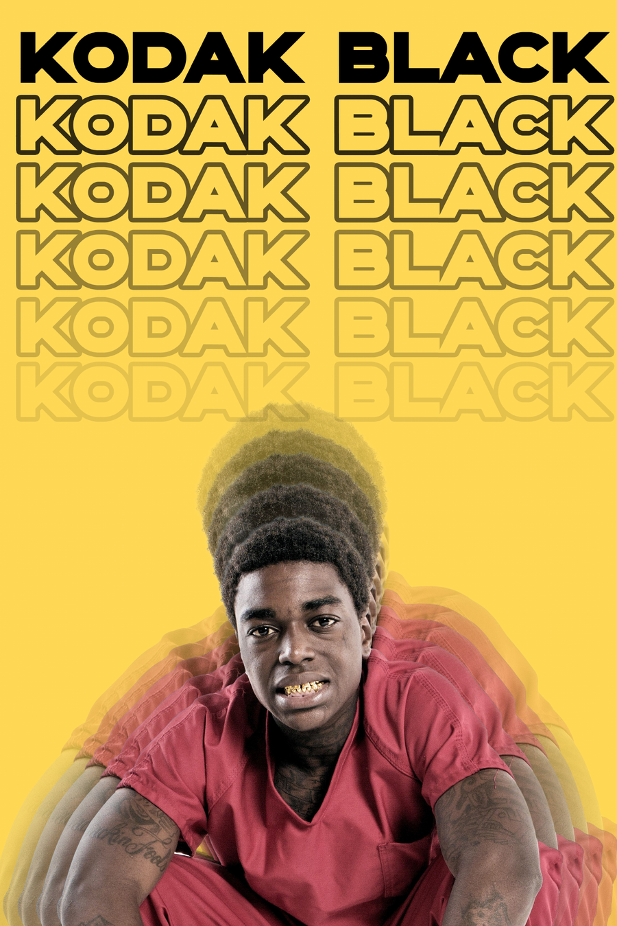 Kodak Black 'Yellow' Poster, shown hanging above a console table