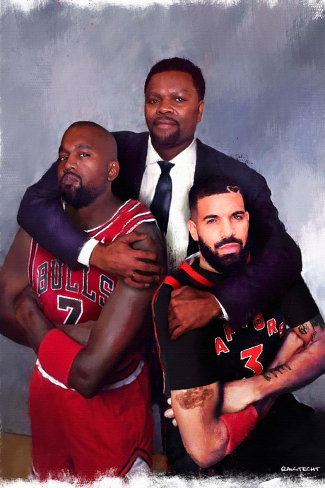 J Prince x Kanye West x Drake 'FREE LARRY' Painting Poster