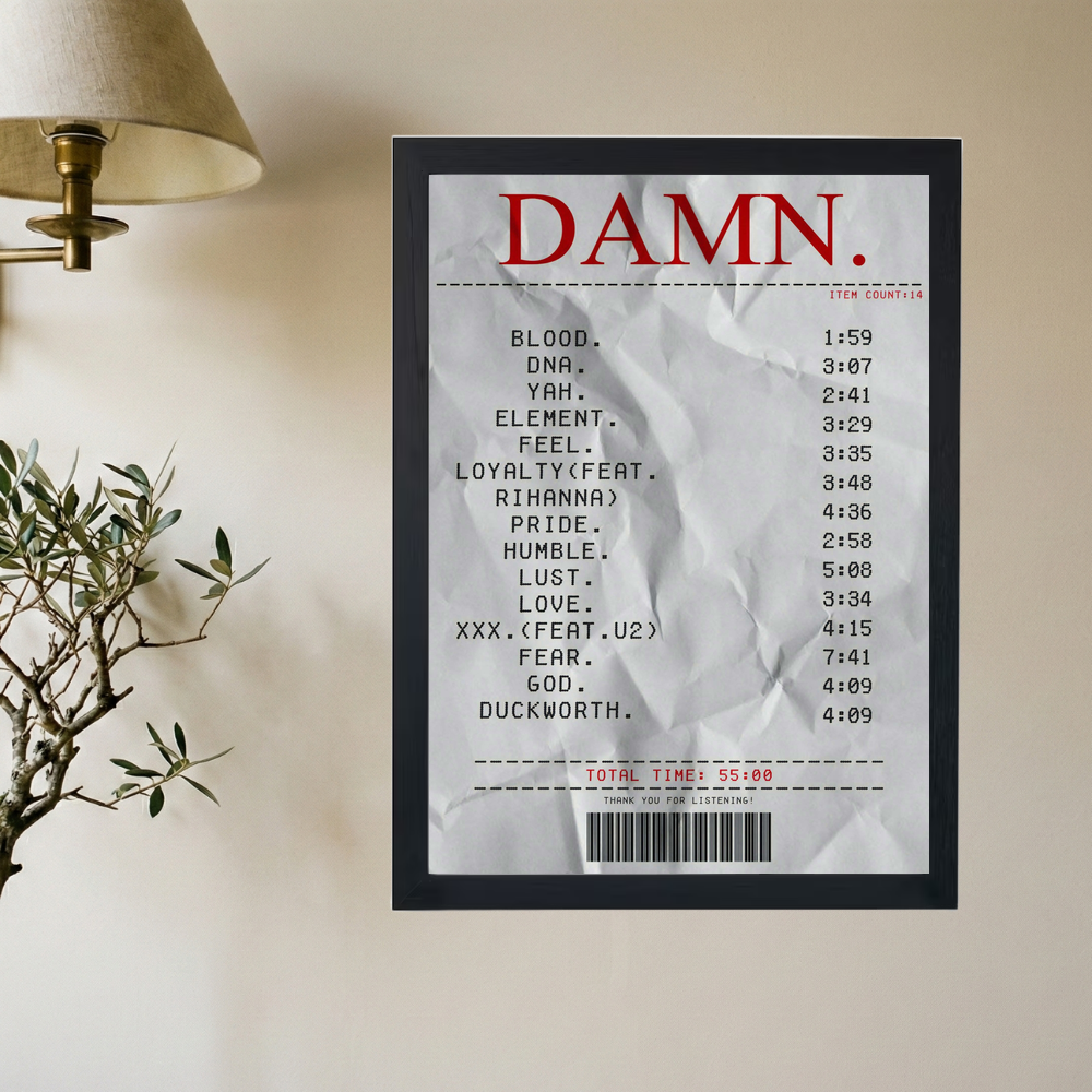 Kendrick Lamar 'DAMN. Receipt Tracklist' Poster - Mockup 2