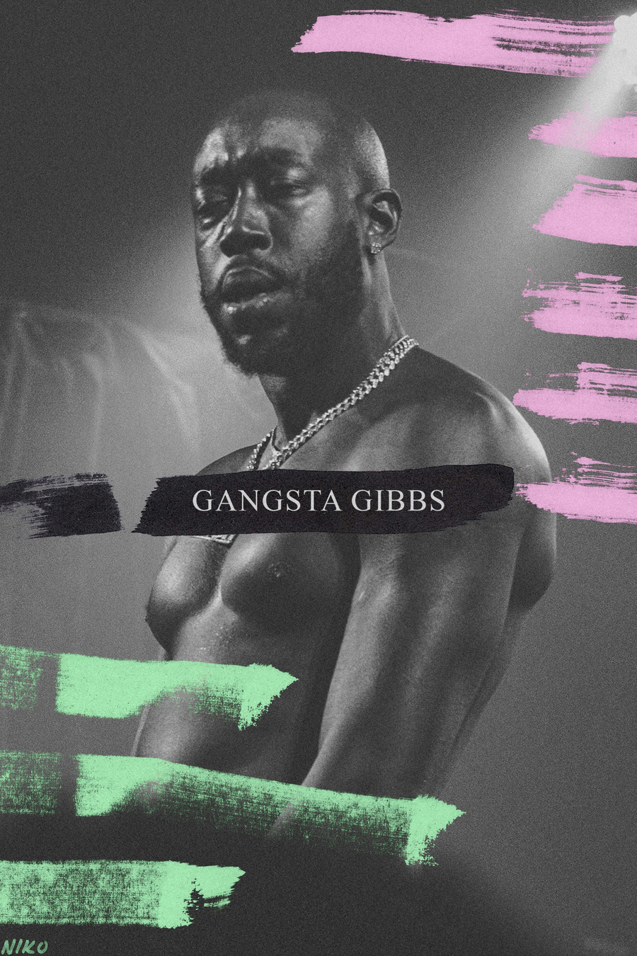 Freddie Gibbs 'Gansta Gibbs' Poster, shown hanging above a console table