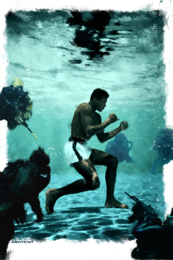 Muhammad Ali 'Underwater' Painting Poster