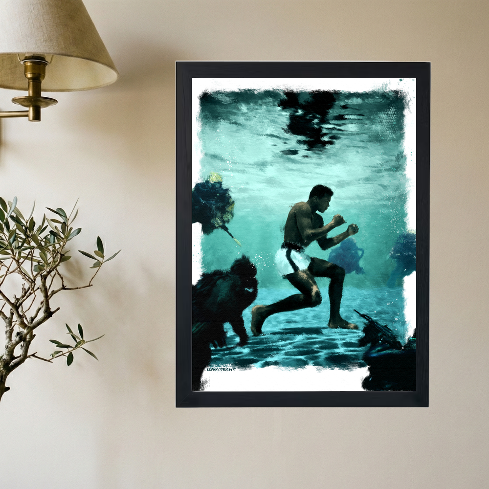 Muhammad Ali 'Underwater' Painting Poster - Mockup 2