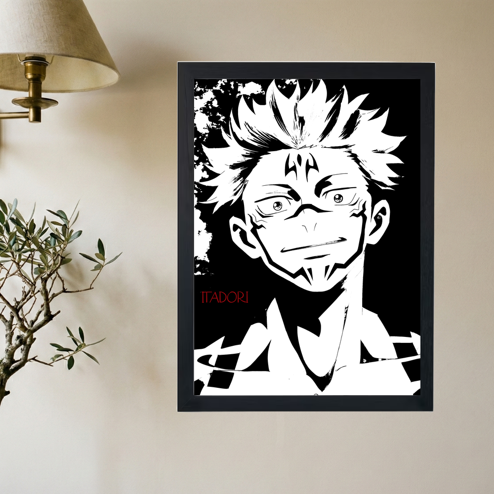 Jujutsu Kaisen x Yuji Itadori B&W Poster - Mockup 2