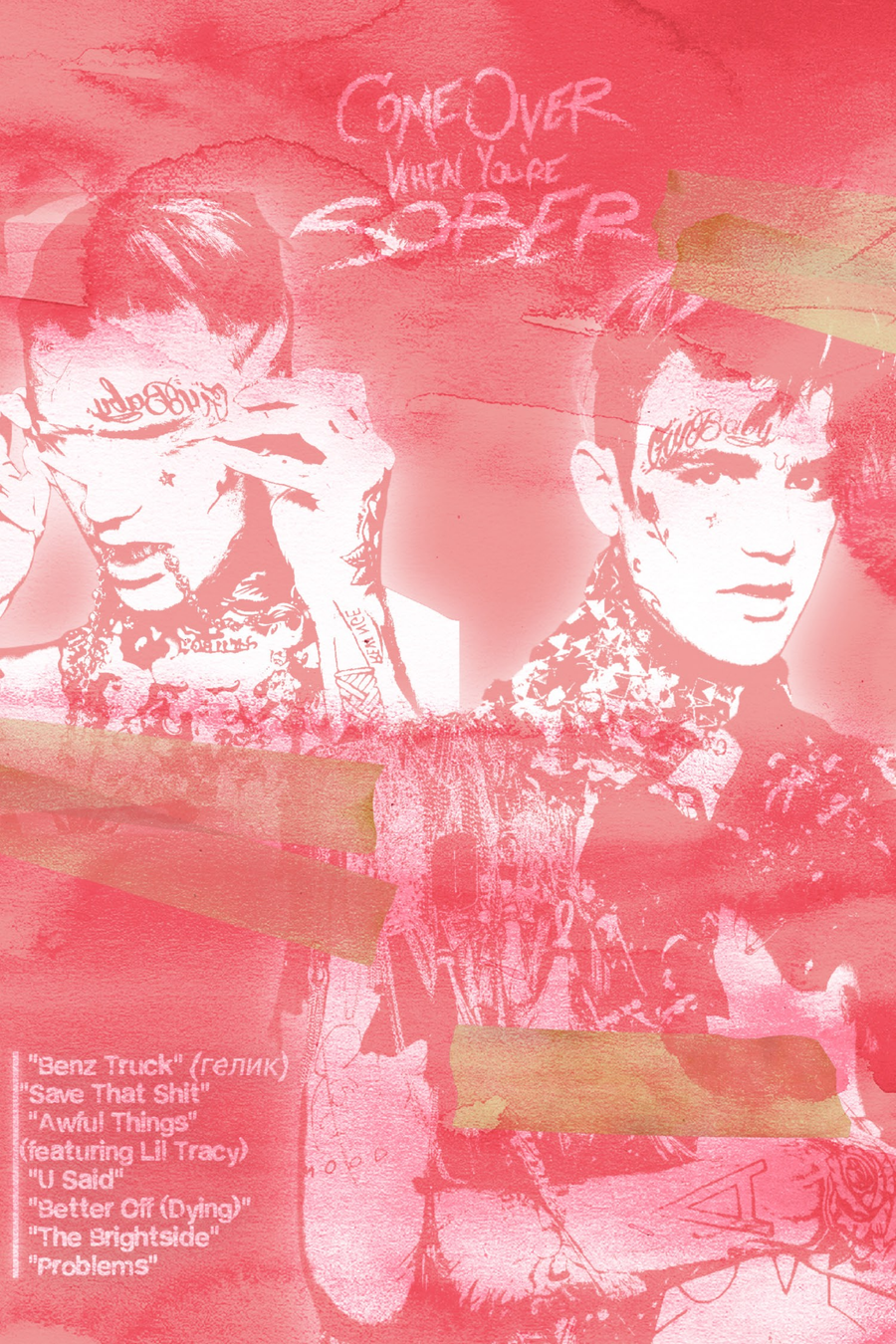 Lil Peep 'Come Over When You're Sober' Poster, shown hanging above a console table