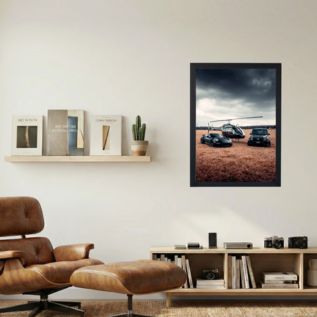 Porsche 911 Turbo S X G Wagon X Helicopter 'All Black Everything' Poster - Mockup 1
