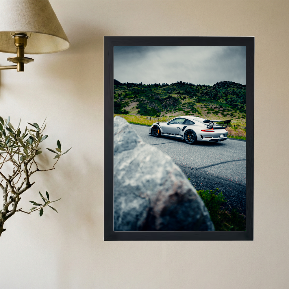 Porsche GT3RS 'Grey Skies' Poster - Mockup 2