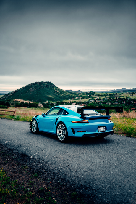 Porsche GT3RS 'Blue Car Back Roads' Poster