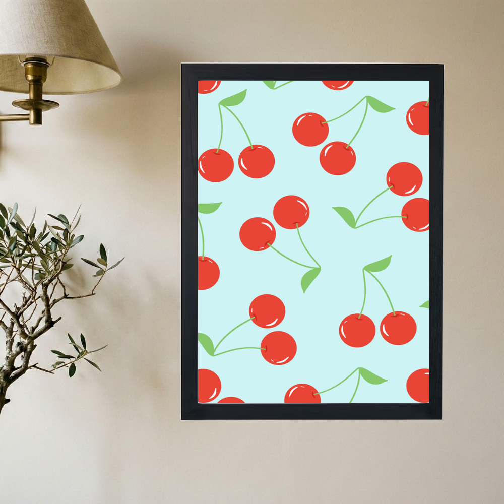 Blue 'Cherries' Poster - Mockup 2