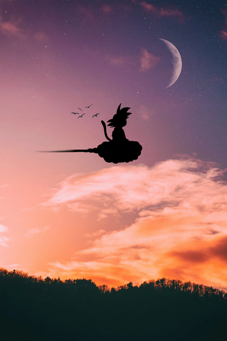 Goku 'Nimbus Cloud Red Sky' Poster - Mockup 1