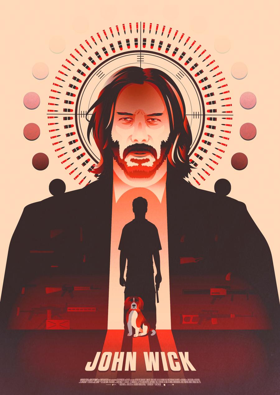 John Wick Poster, shown hanging above a console table