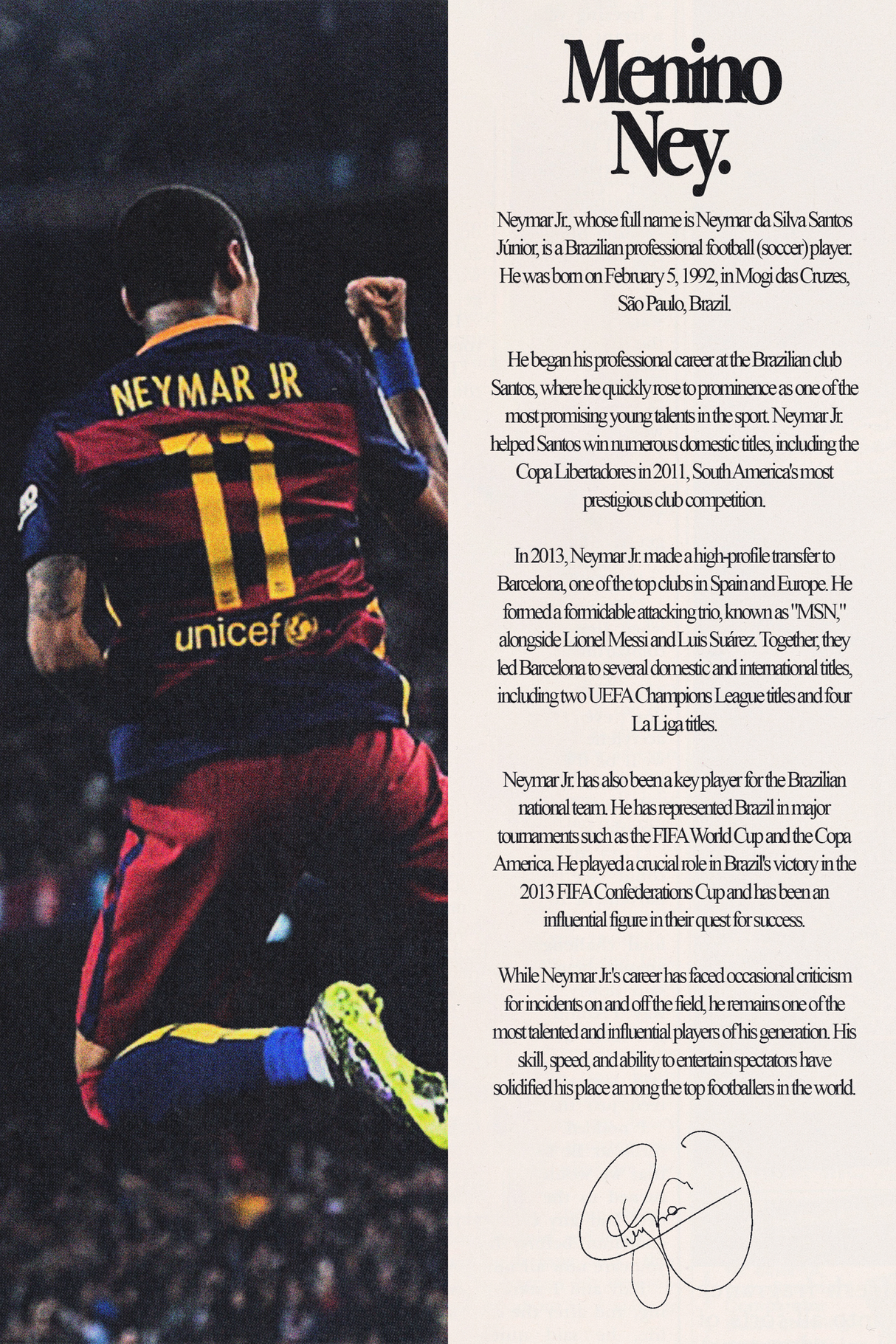 Neymar Jr 'Biography' Poster