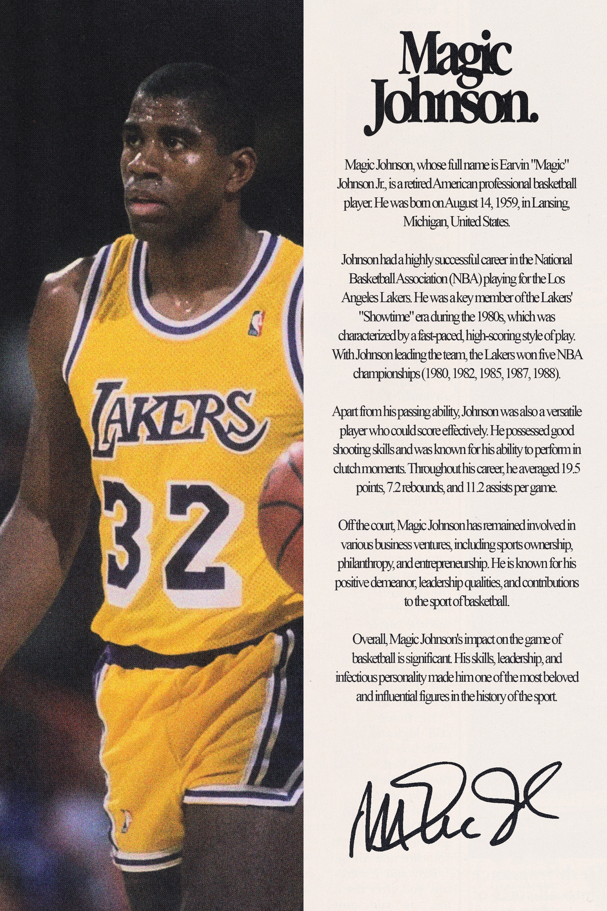 Magic Johnson Inscriptions Magic Johnson 'Biography' Poster – PRNTD