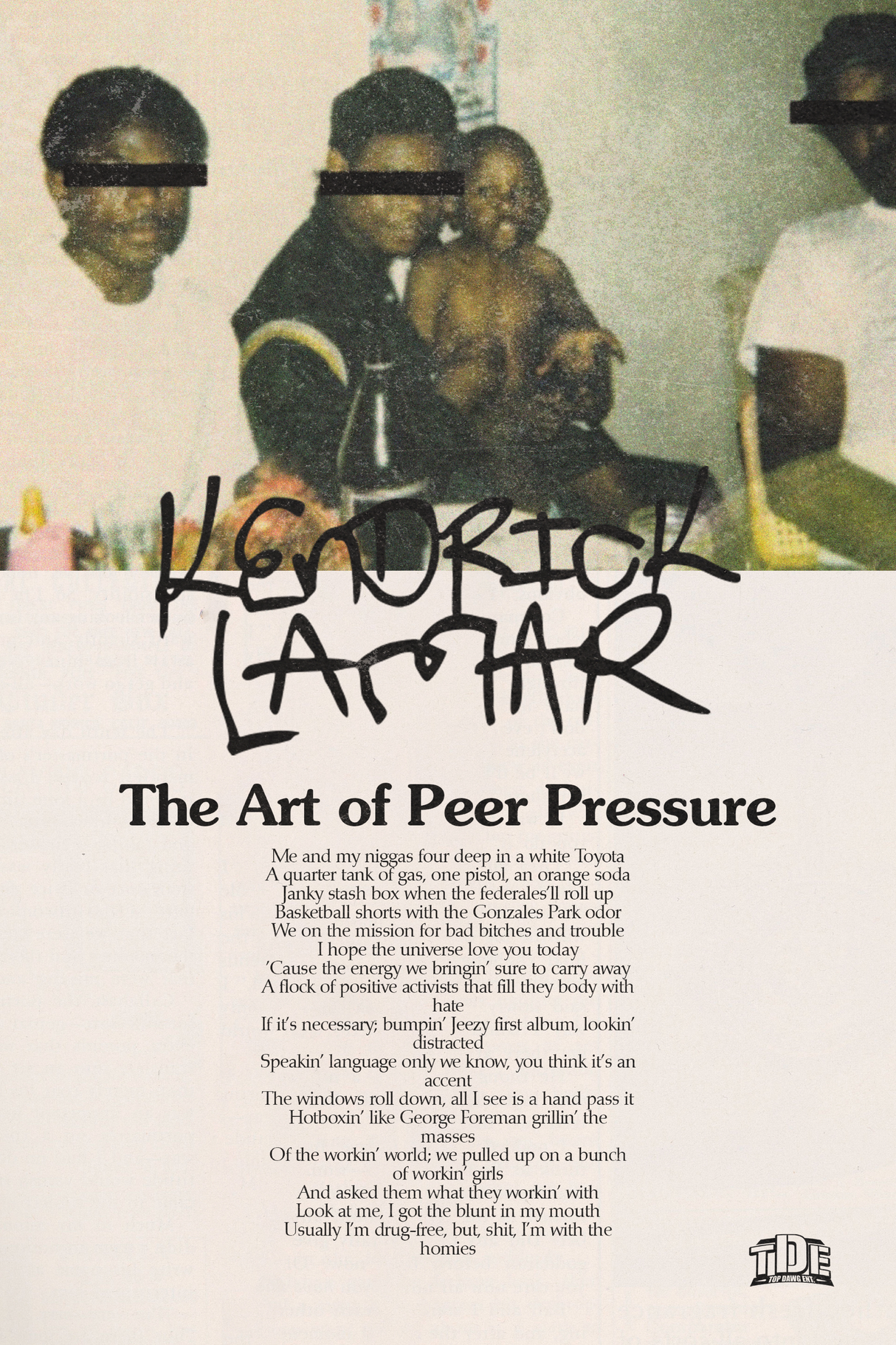 Kendrick Lamar 'Art Of Peer Pressure' Lyrics Poster
