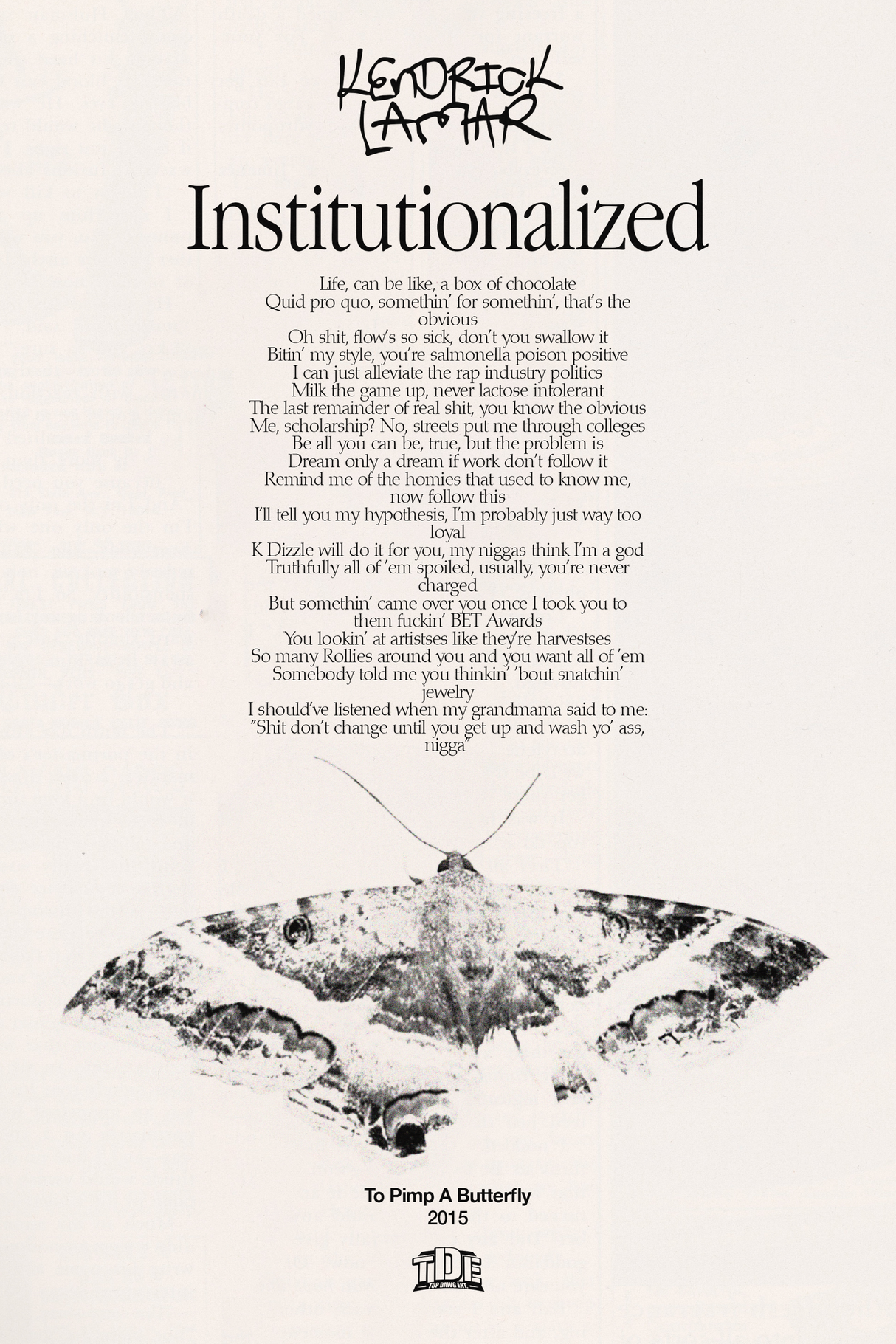 Kendrick Lamar 'Institutionalized' Lyrics Poster
