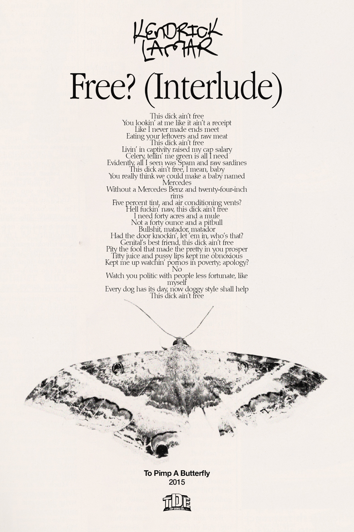 Kendrick Lamar 'Free?' Lyrics Poster