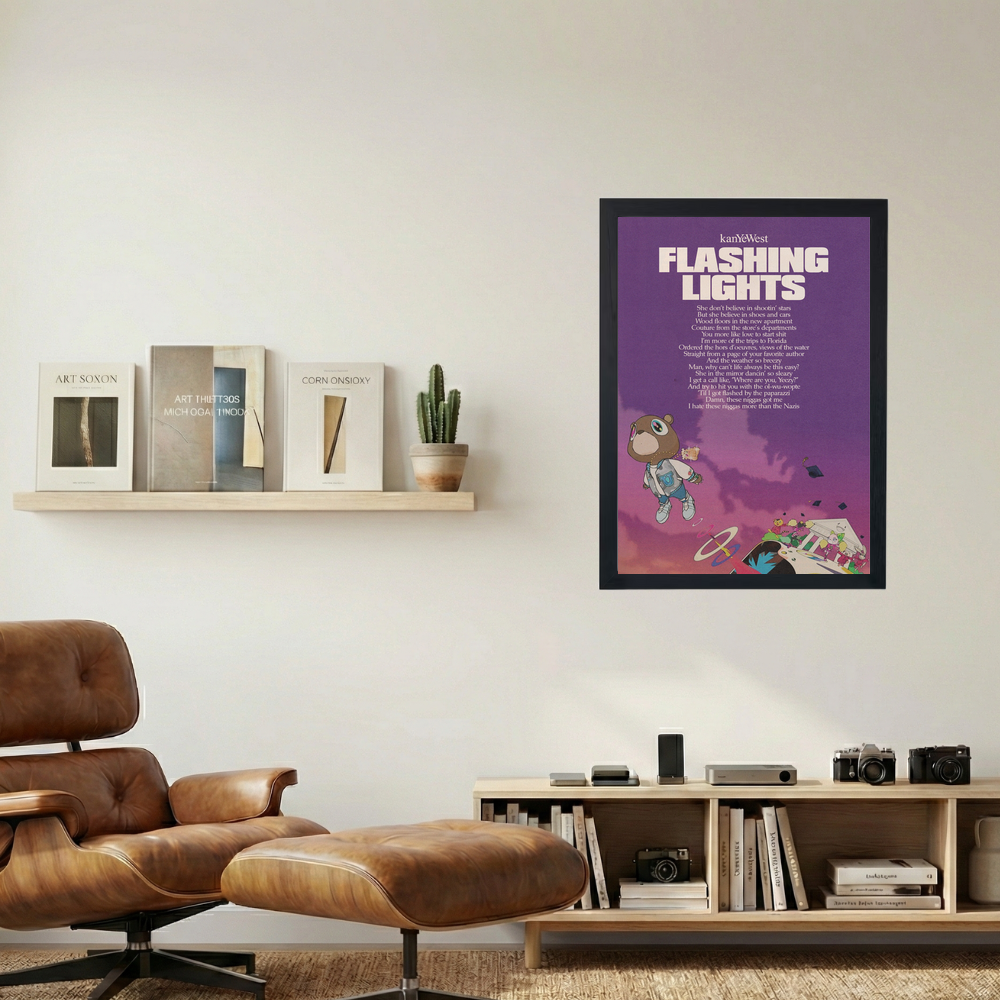 Kanye West 'Flashing Lights' Lyrics Poster - Mockup 1