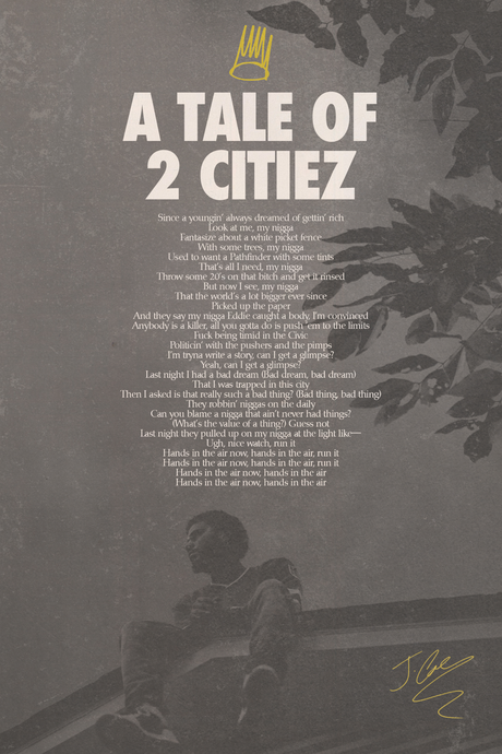 J Cole 'A Tale Of 2 Citiez' Lyrics Poster
