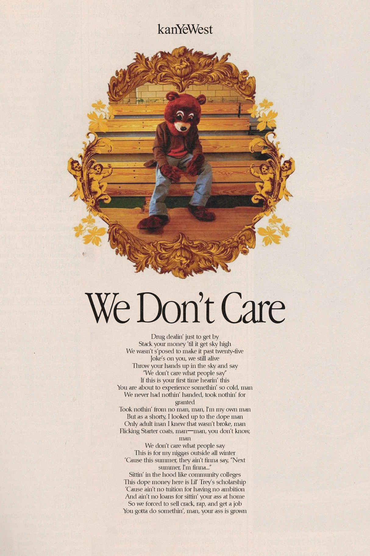 Kanye West 'We Don't Care' Lyrics Poster