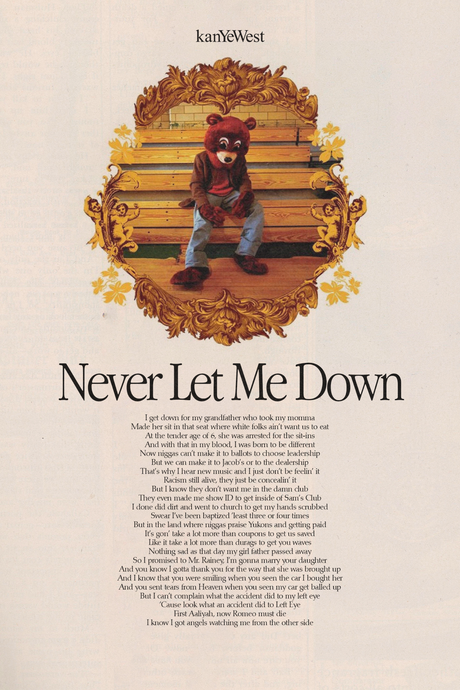 Kanye West 'Never Let Me Down' Lyrics Poster