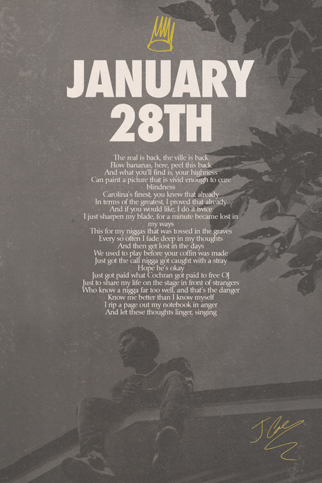 J Cole 'January 28th' Lyrics Poster