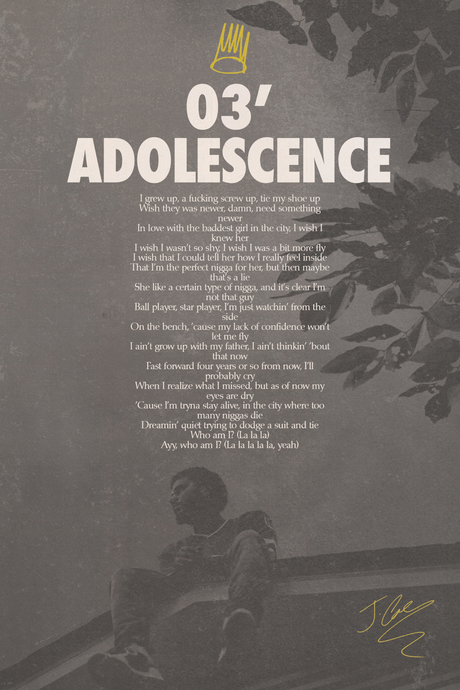 J Cole '03' Adolescence' Lyrics Poster