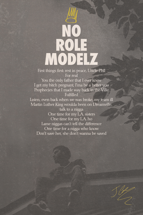 J Cole 'No Role Modelz' Lyrics Poster