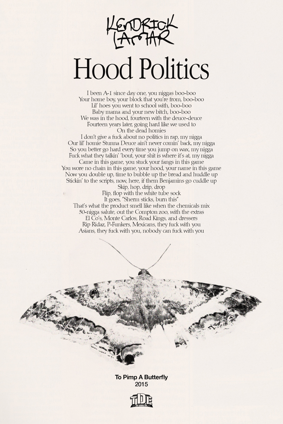 Kendrick Lamar 'Hood Politics' Lyrics Poster