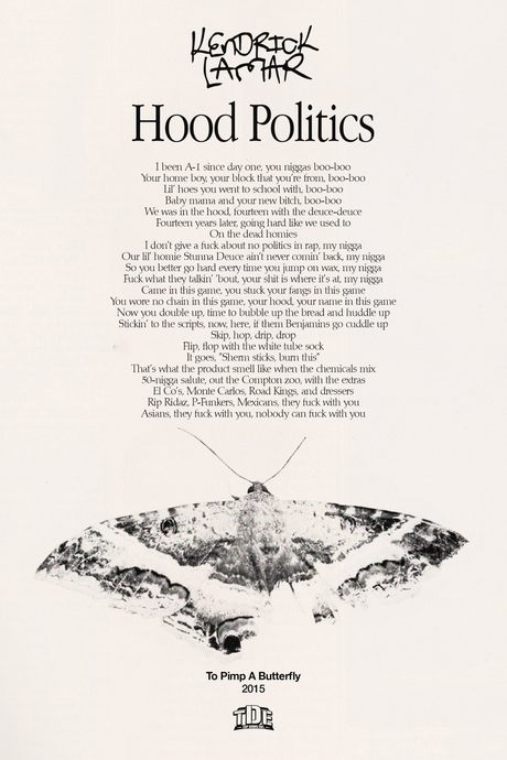 Kendrick Lamar 'Hood Politics' Lyrics Poster