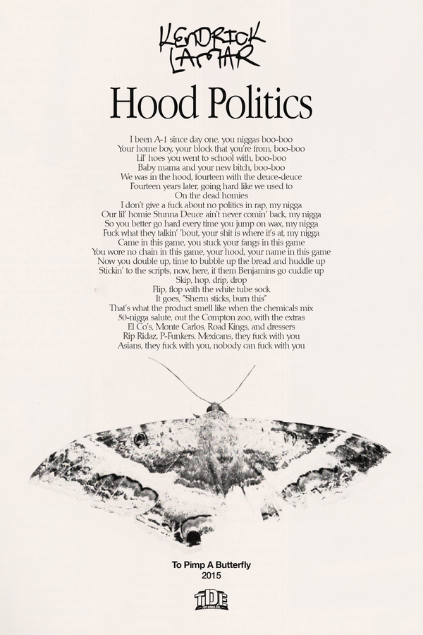 Kendrick Lamar 'Hood Politics' Lyrics Poster
