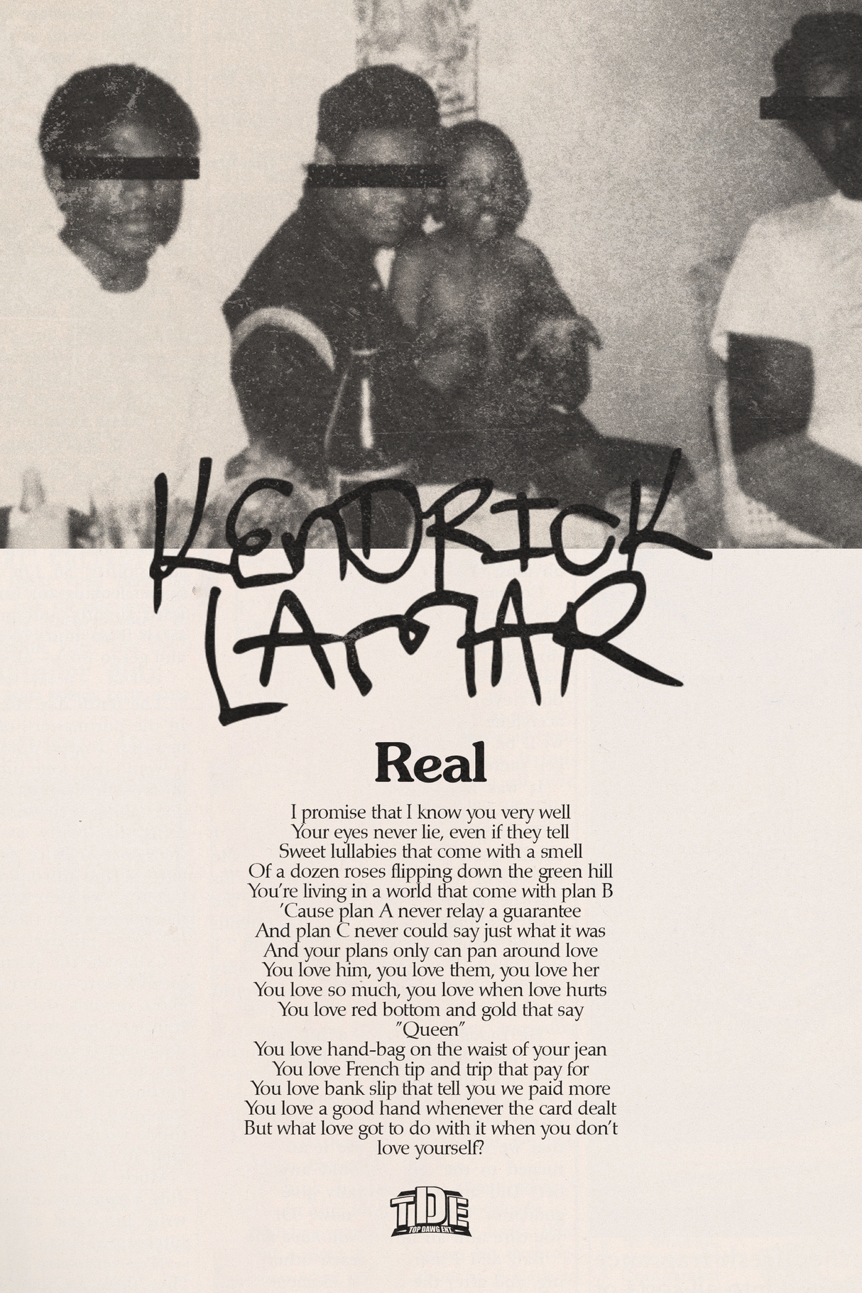 Kendrick Lamar 'Real' Lyrics Poster